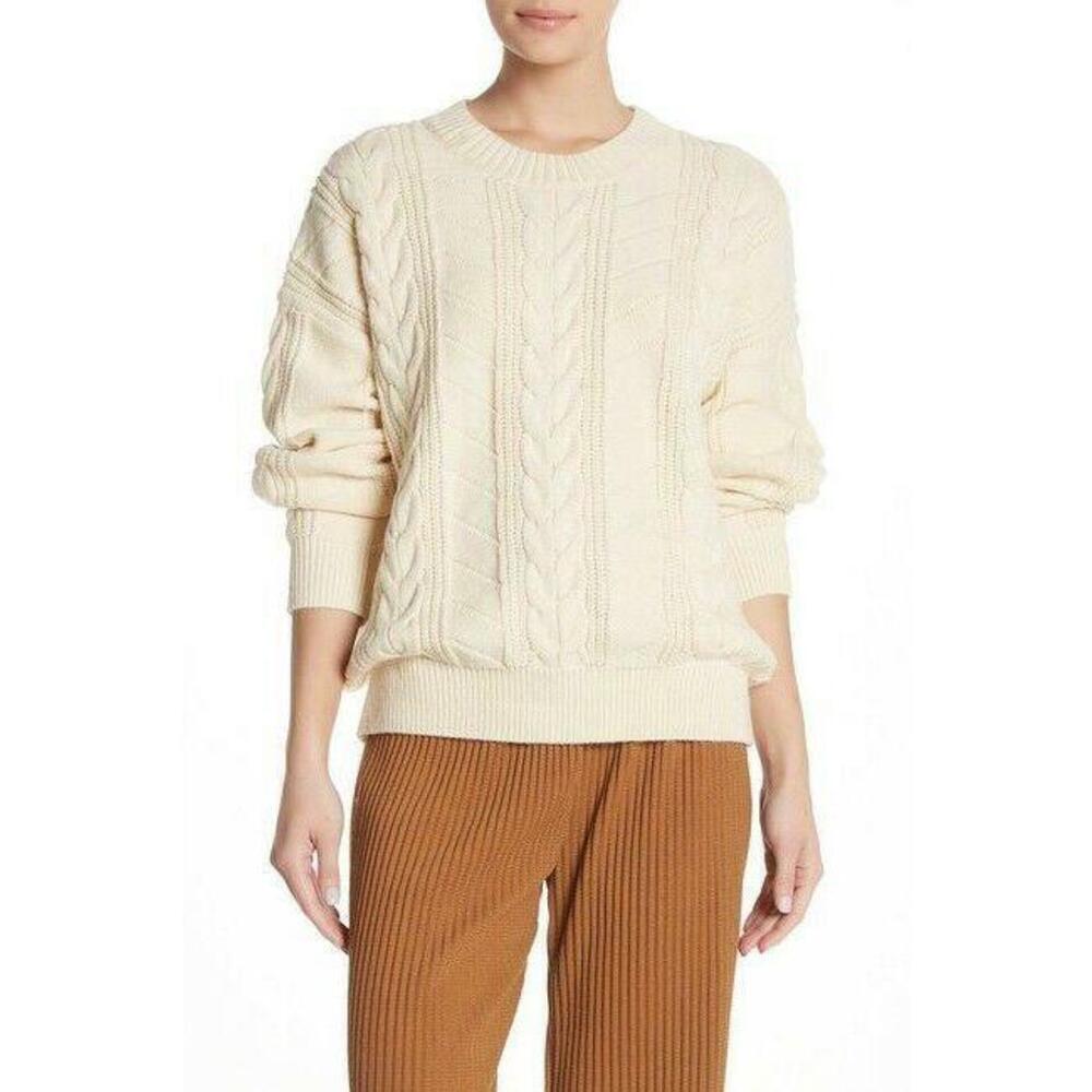 Pleione Women's Thick Cable Knit Acrylic Sweater In Ivory Warm Soft Cozy Size S